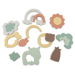 Jollein Kangaroots bath puzzle showing removable centres and animal, tree, rainbow and sun shapes