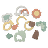 Jollein Kangaroots bath puzzle showing removable centres and animal, tree, rainbow and sun shapes
