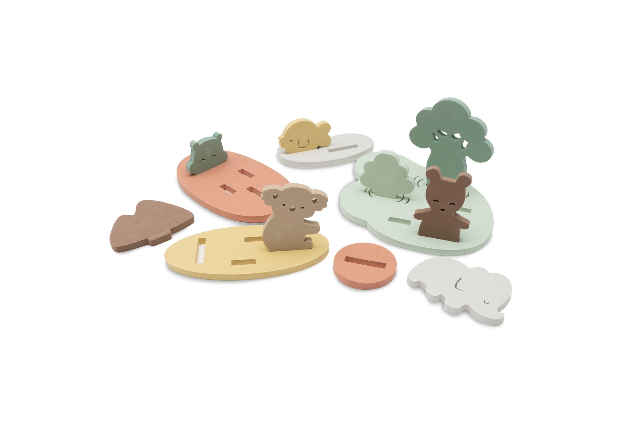 Jollein Kangaroots bath foam playset with animal and tree figures fitted into floating bases