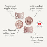 Frigg | Baby Pacifier Floral Heart (4pack) - Blush