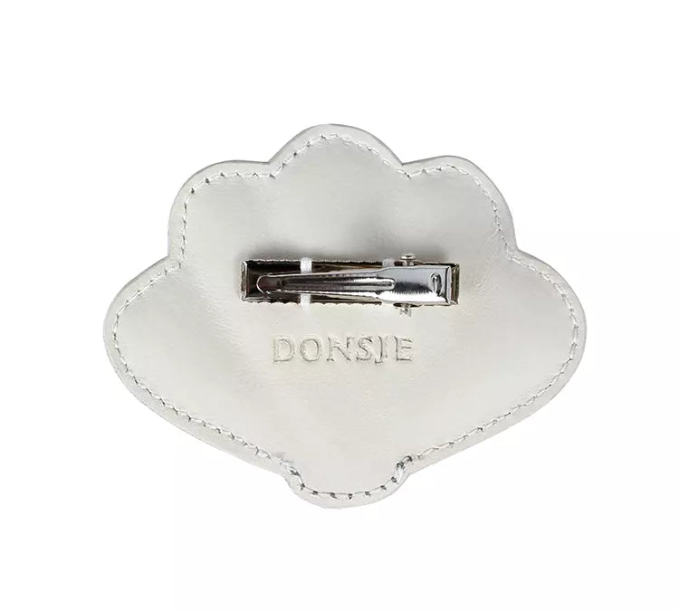 Donsje | Hairclip Guar Peacock - Off White Metallic Leather