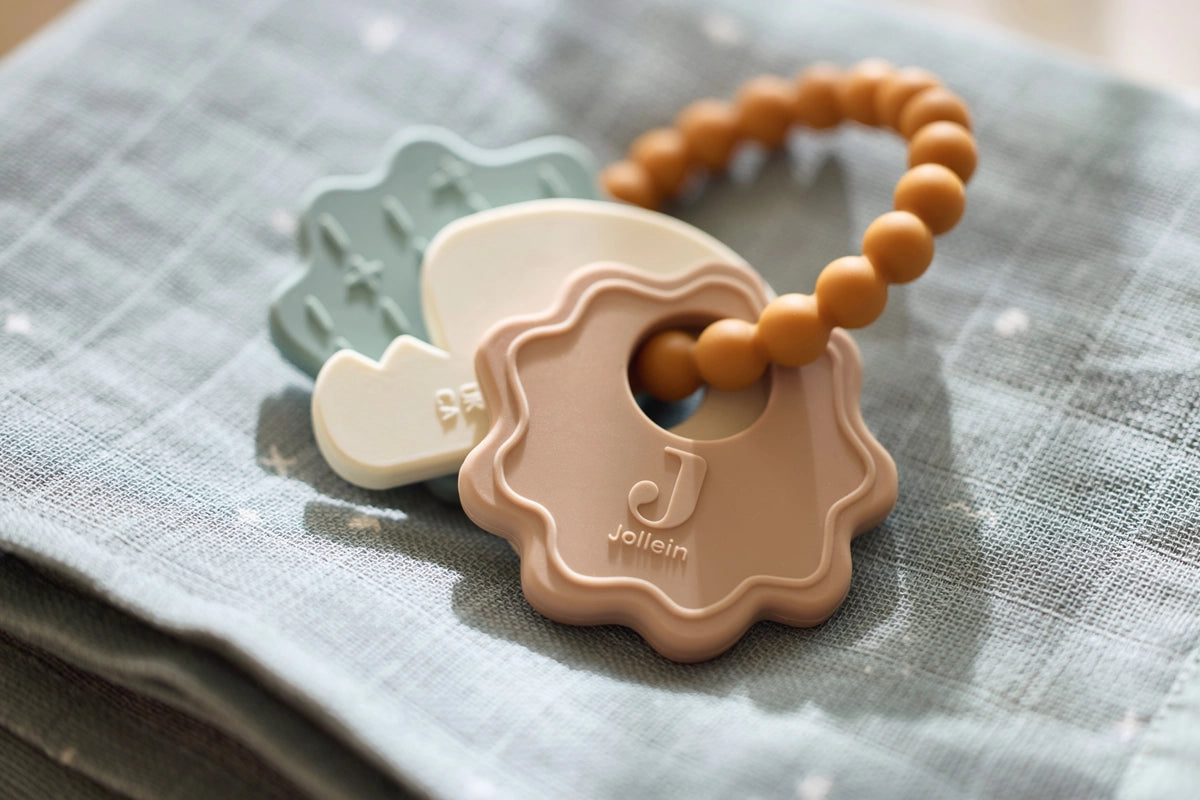 Jollein | Silicone Teething Ring Keychain - Lovely Birds