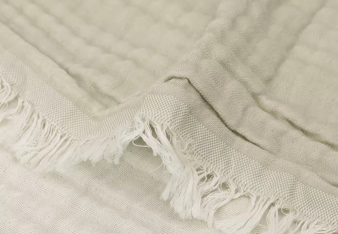 Jollein | Muslin Blanket with Fringe 75x100cm - Olive Green/Ivory