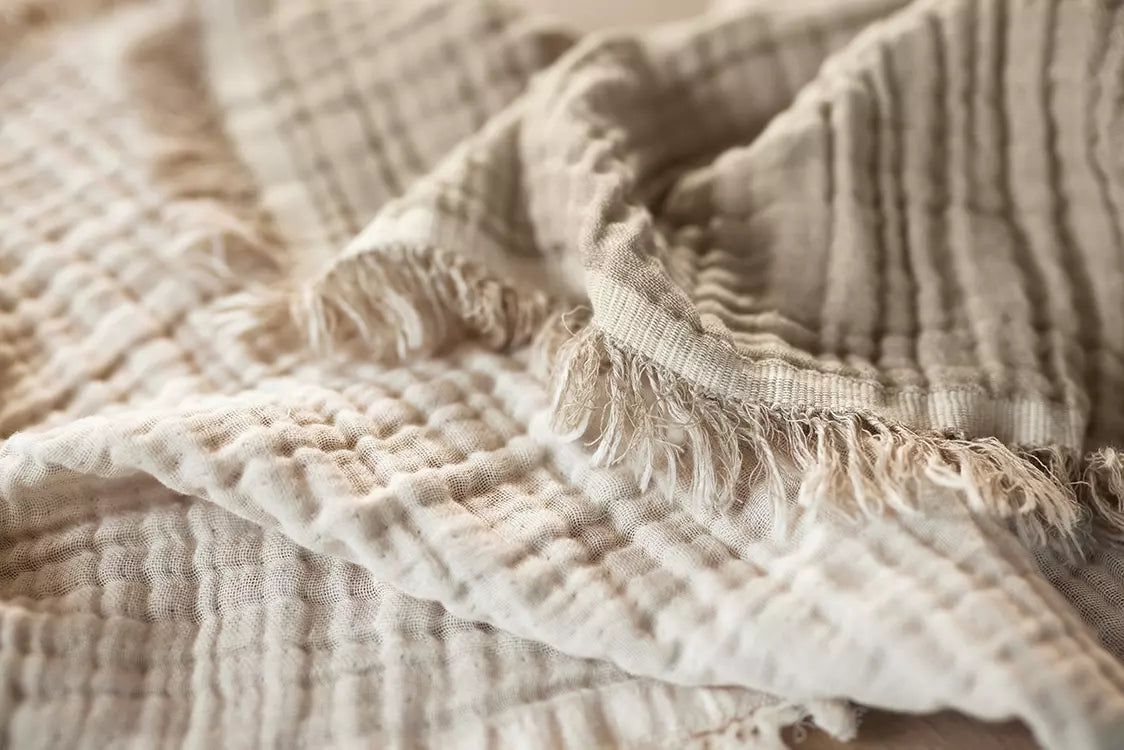 Jollein | Muslin Blanket with Fringe 75x100cm - Olive Green/Ivory