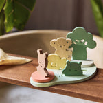Jollein Kangaroots bath foam playset with animal and tree figures on a wooden bath tray