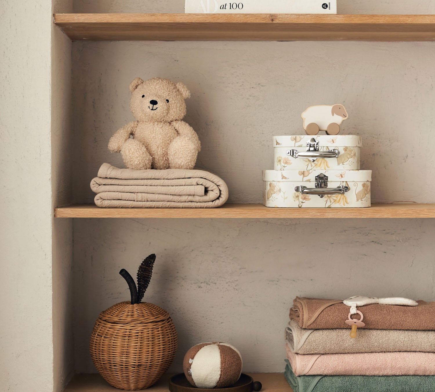 Jollein | Toys Suitcase - Dreamy Mouse (2pack) in wooden shelf closet with other products