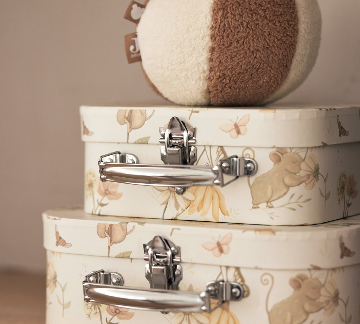 Jollein soft play ball in ivory and biscuit on 2 brief cases