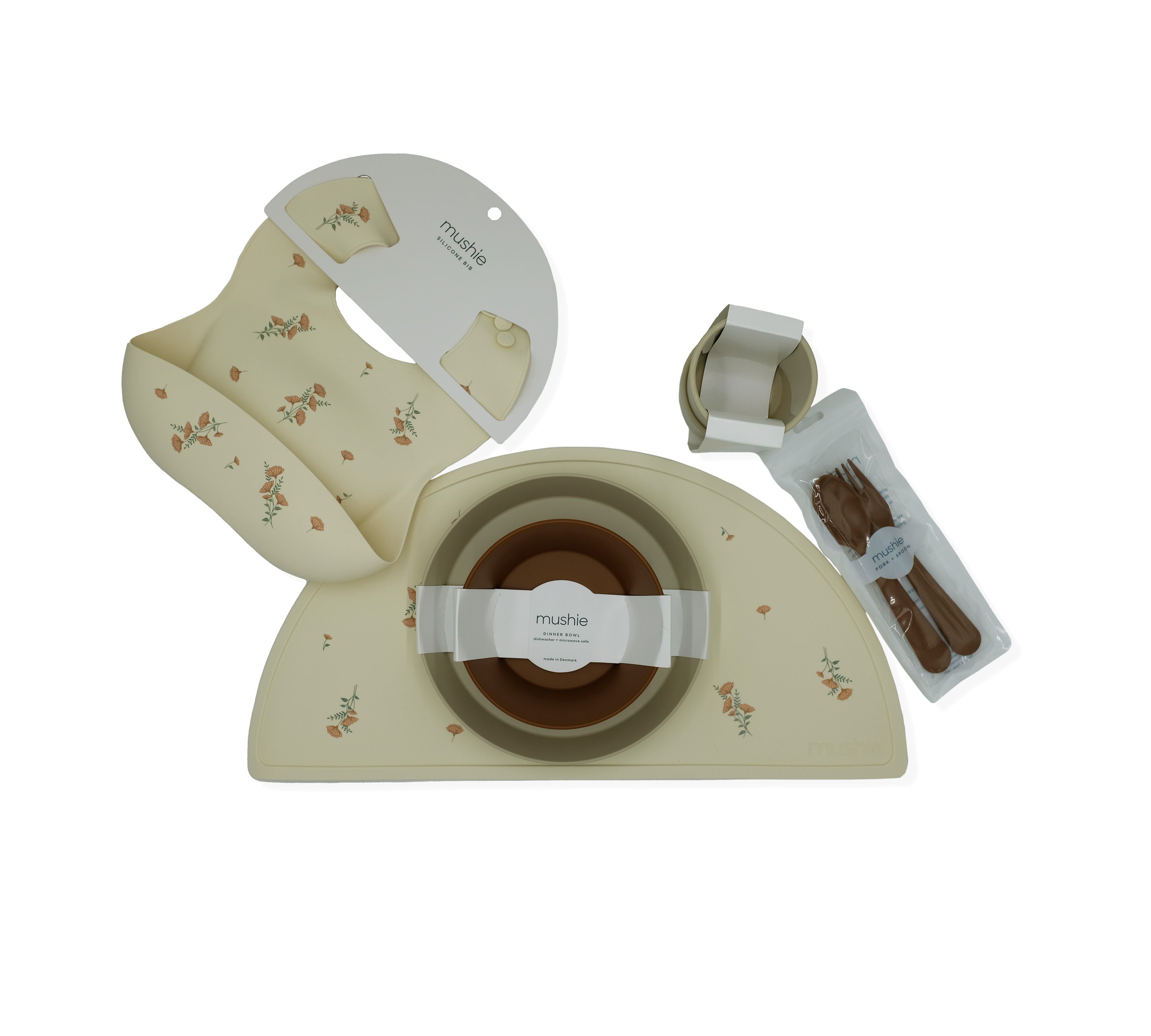 Mushie dinner set brown and cream