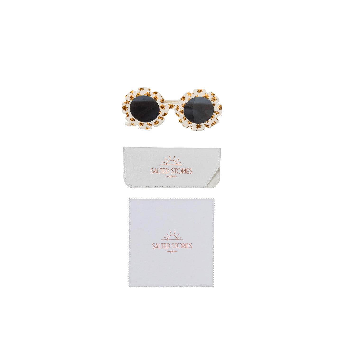 Salted Stories Pansy Sierra flower sunglasses in Shortbread styled summer look for kids