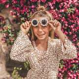 Kids Salted Stories Pansy Sierra flower sunglasses in Shortbread sunny day styling