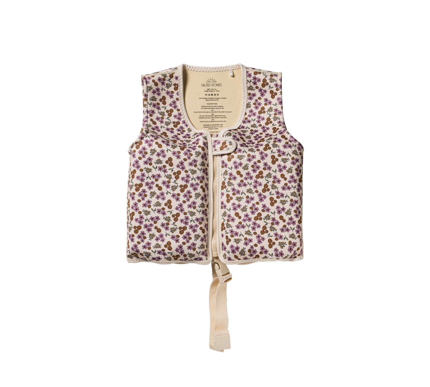 Salted Stories Sparkly Flowers floating vest in White Swan front product image