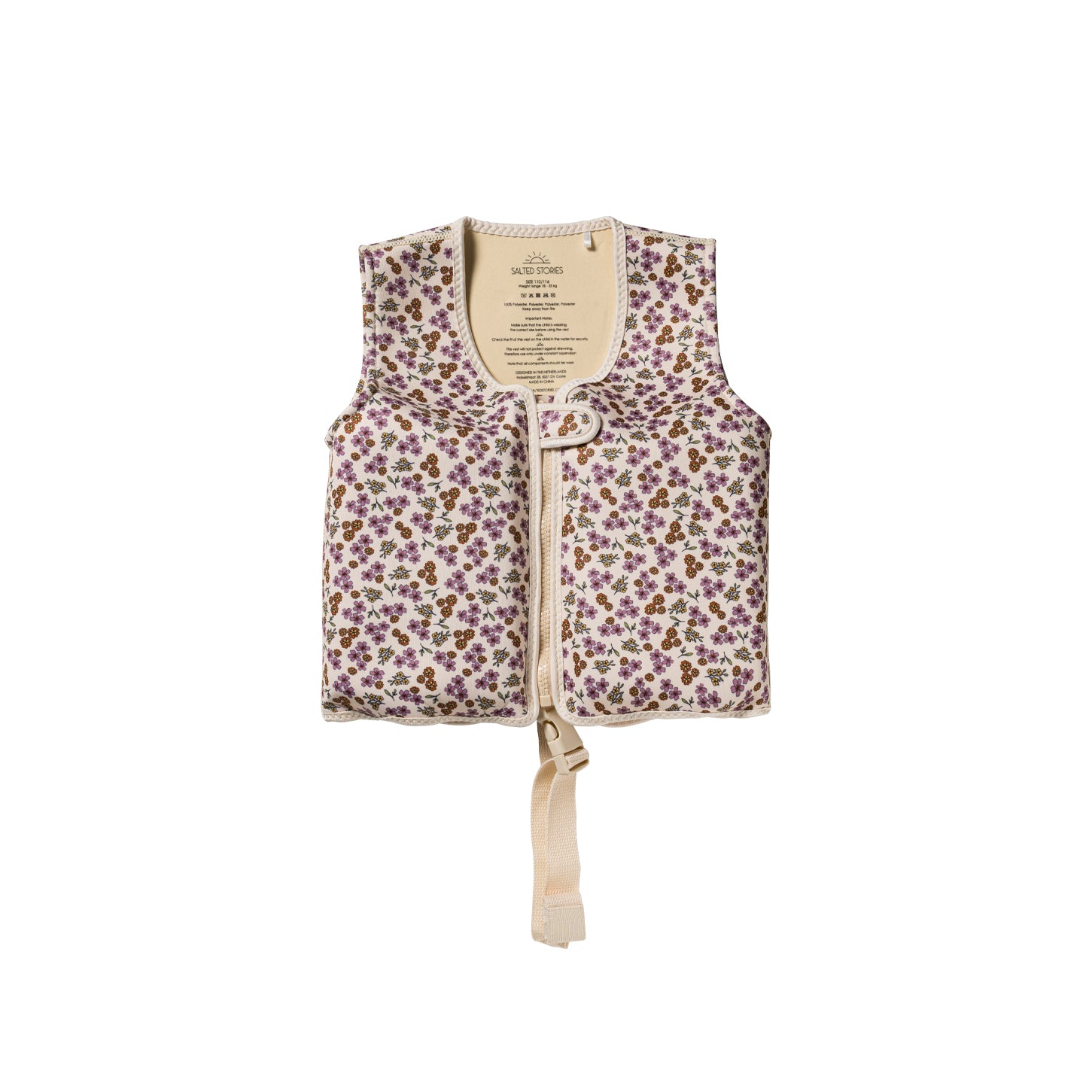 Salted Stories Sparkly Flowers floating vest in White Swan front product image