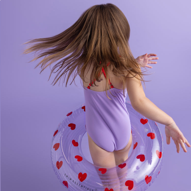 Swim Essentials 55cm Swim Ring  Lila Hearts Transparent with girl in purple bathsuit