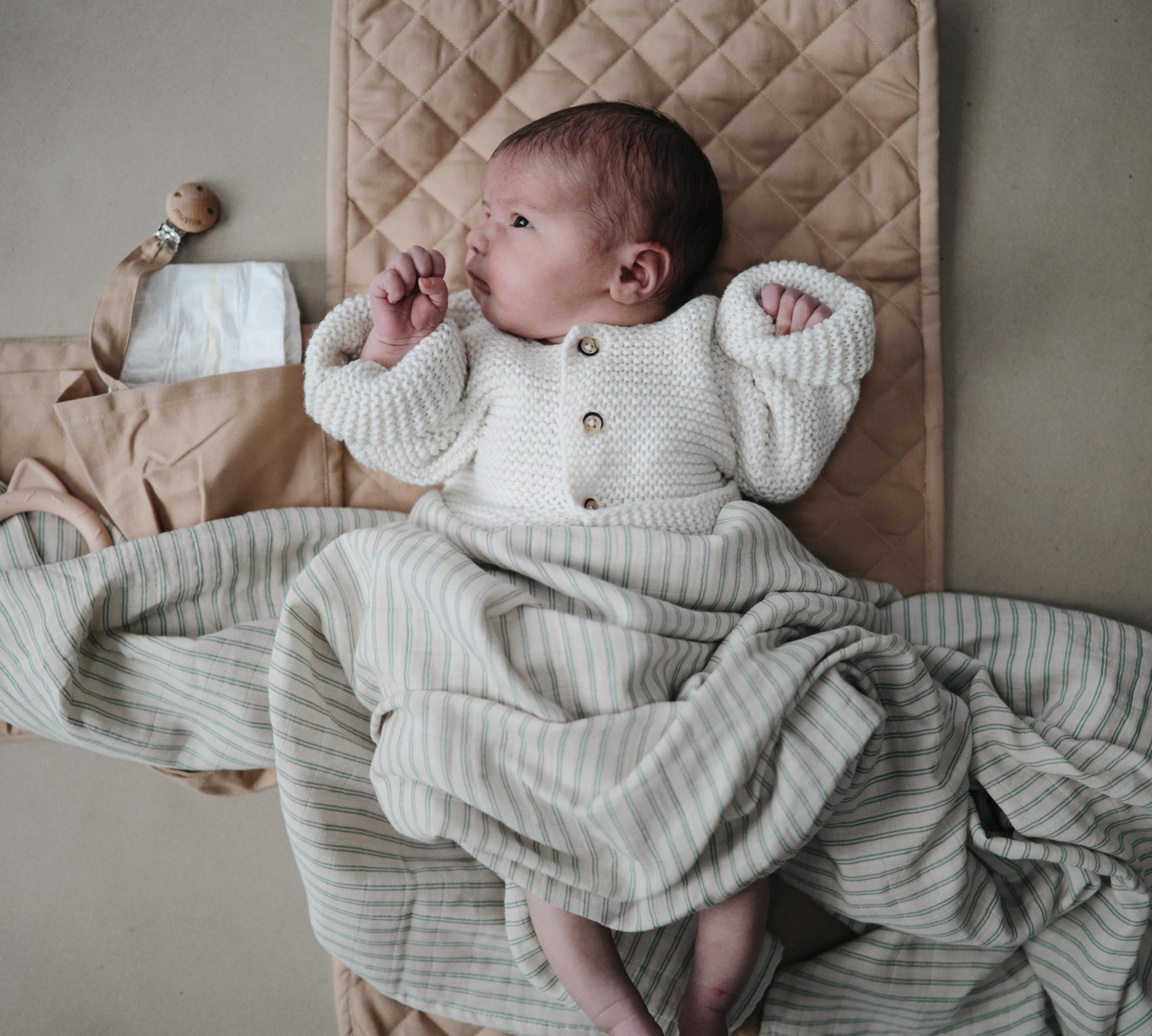 Mushie | Swaddle - Sage Stripe